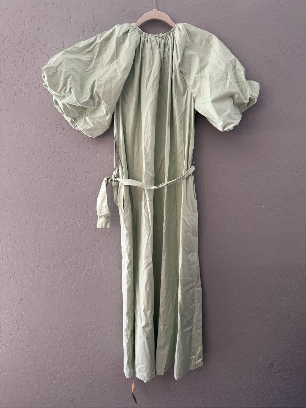 Reformation Pistachio Green Puff-Sleeve Midi Dress with Waist Tie NWT $268 Small - Picture 9 of 12